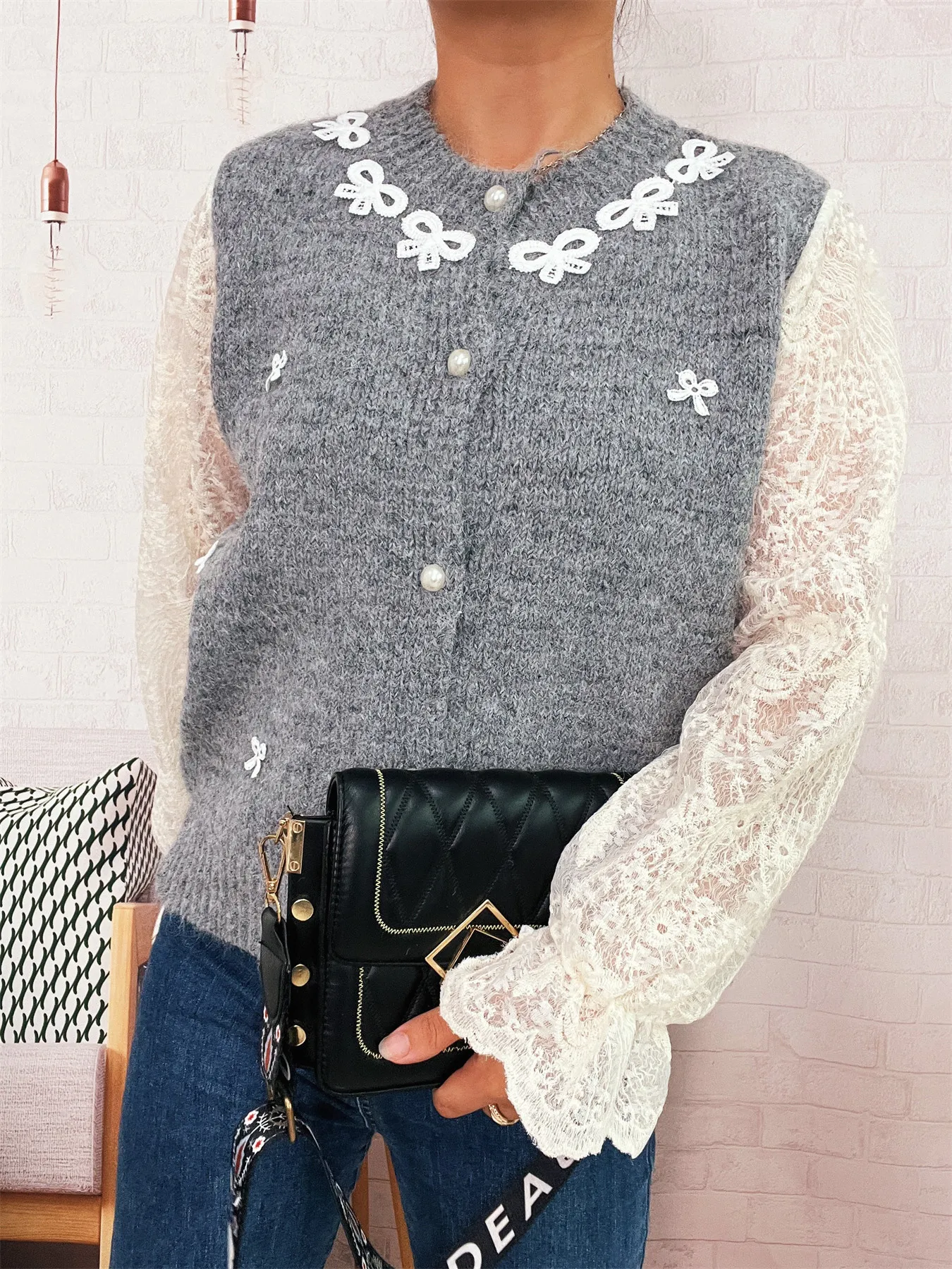 Lace Sleeve Button-Up Cardigan - Image 11