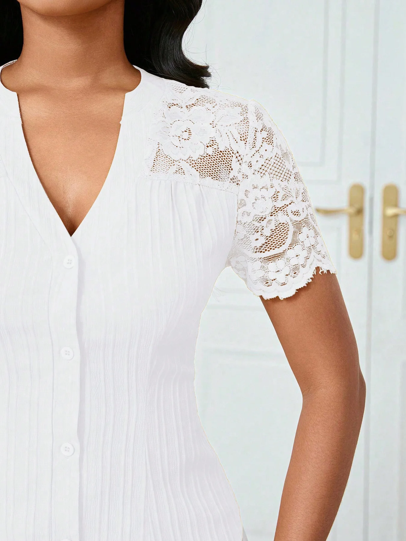 Lace Sleeve Button Up Shirt - Image 18