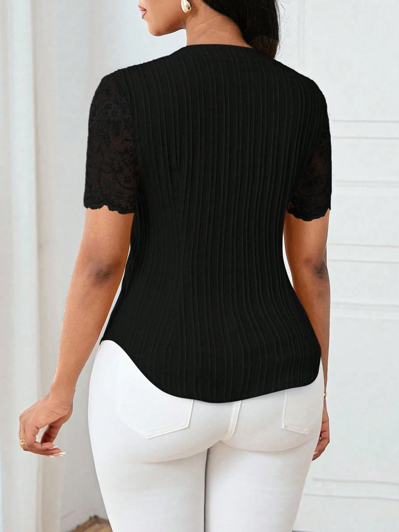 Lace Sleeve Button Up Shirt - Image 8
