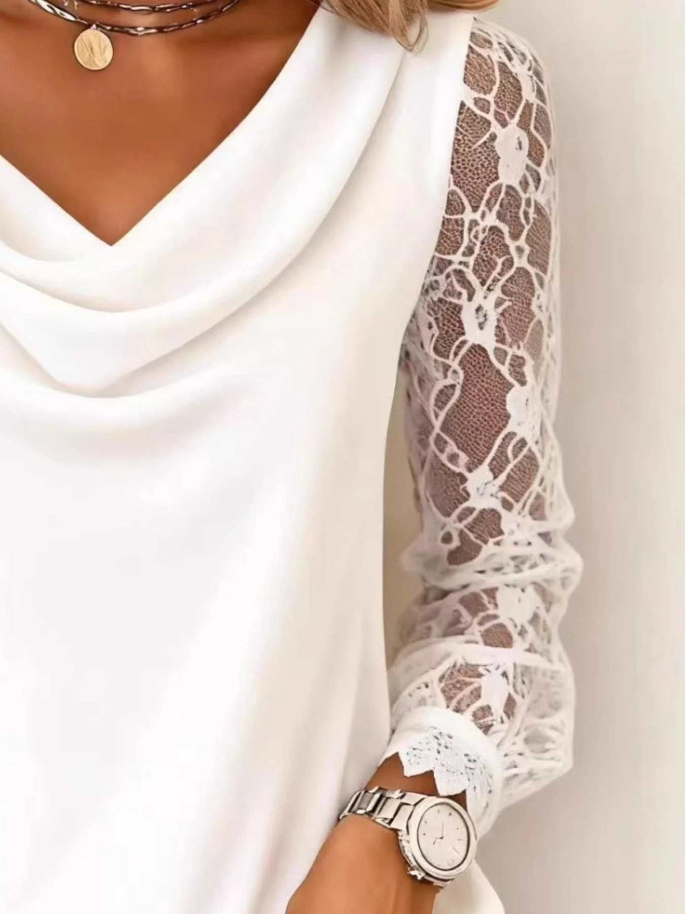 Lace Sleeve Cowl Neck Blouse - Image 3