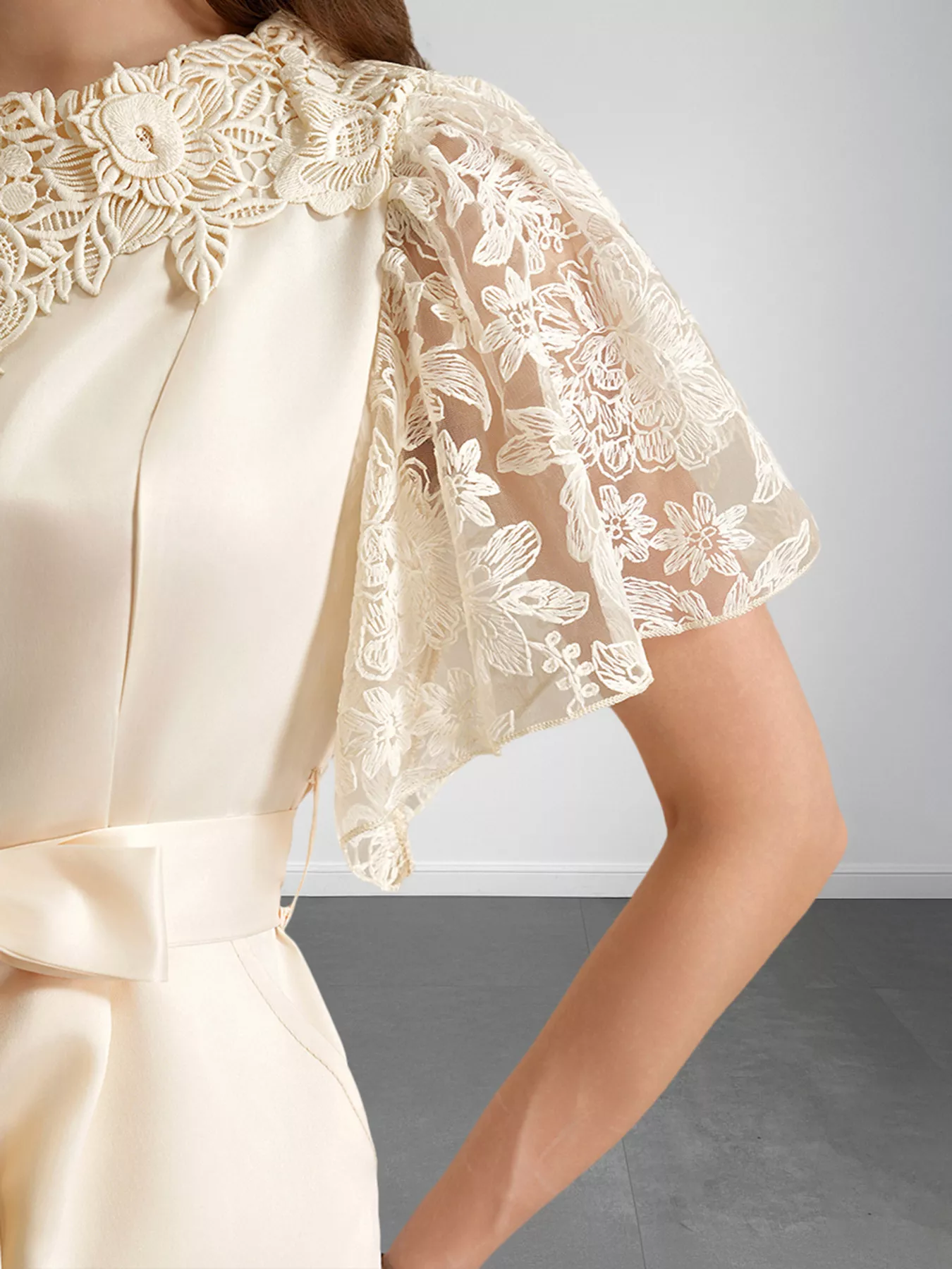 Lace Trim Belted Wide Leg Jumpsuit - Image 2