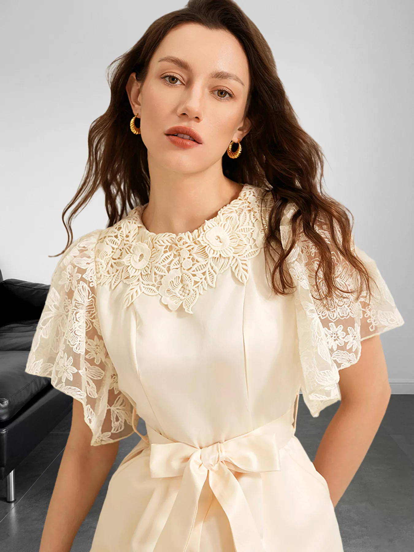 Lace Trim Belted Wide Leg Jumpsuit - Image 5