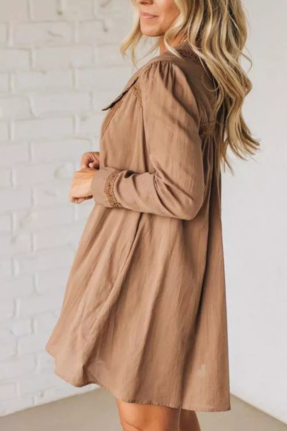 Lace Trim Button-Down Mini Dress - Image 4