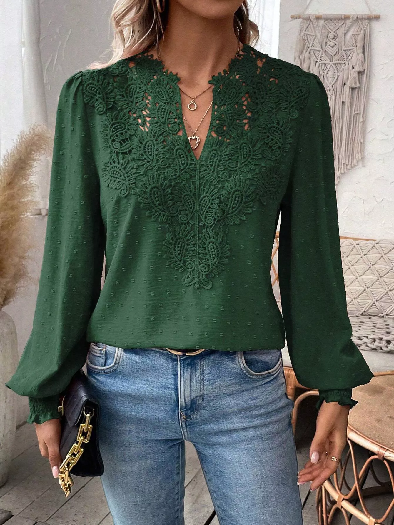 Lace Trim Long Sleeve Blouse - Image 8