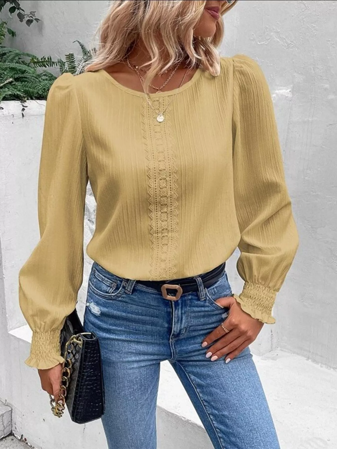 Lace Trim Long Sleeve Blouse - Image 13