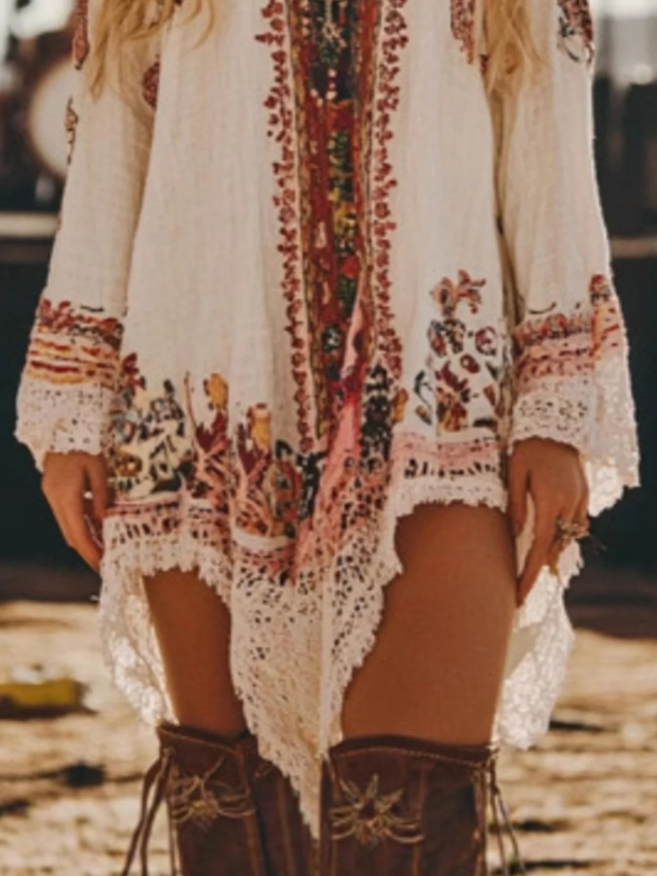 Lace Trim Long Sleeve Mini Dress - Image 3