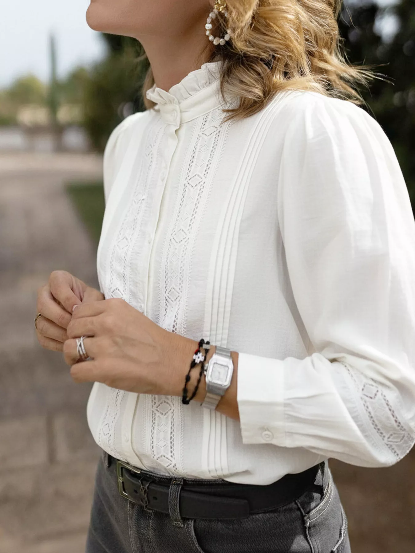 Lace Trim Long Sleeve Shirt - Image 5