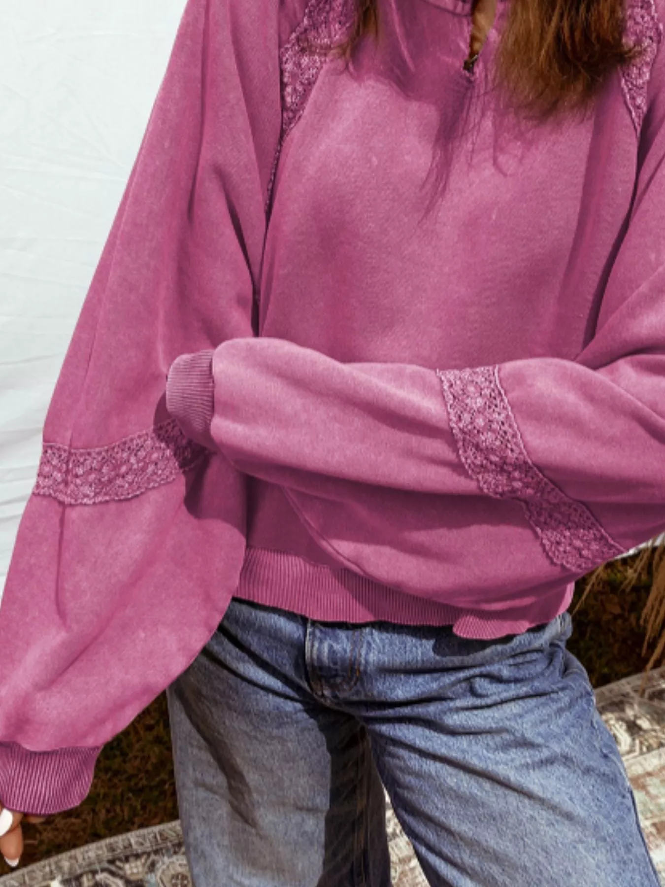 Lace Trim Long Sleeve Sweatshirt - Image 2