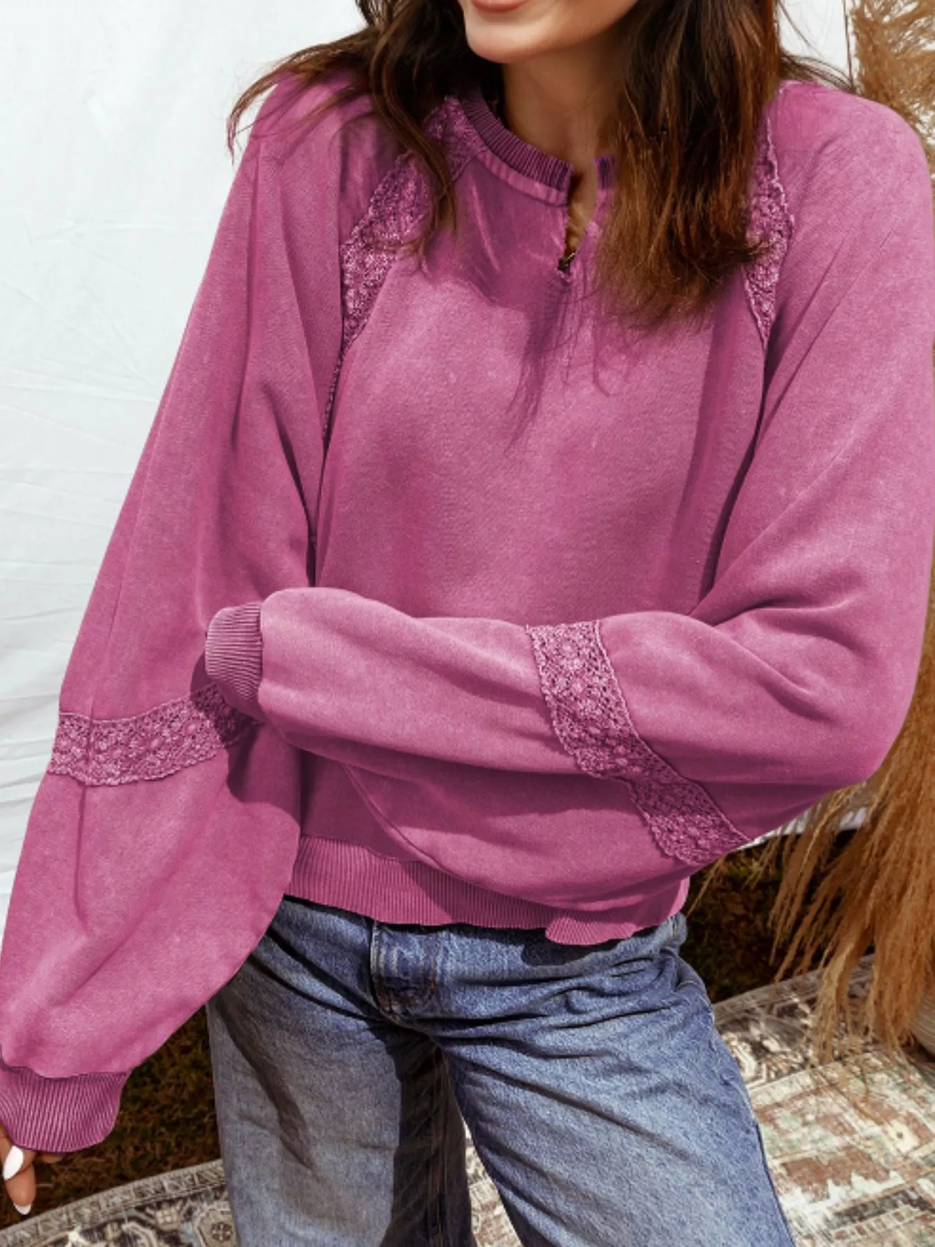 Lace Trim Long Sleeve Sweatshirt - Image 3