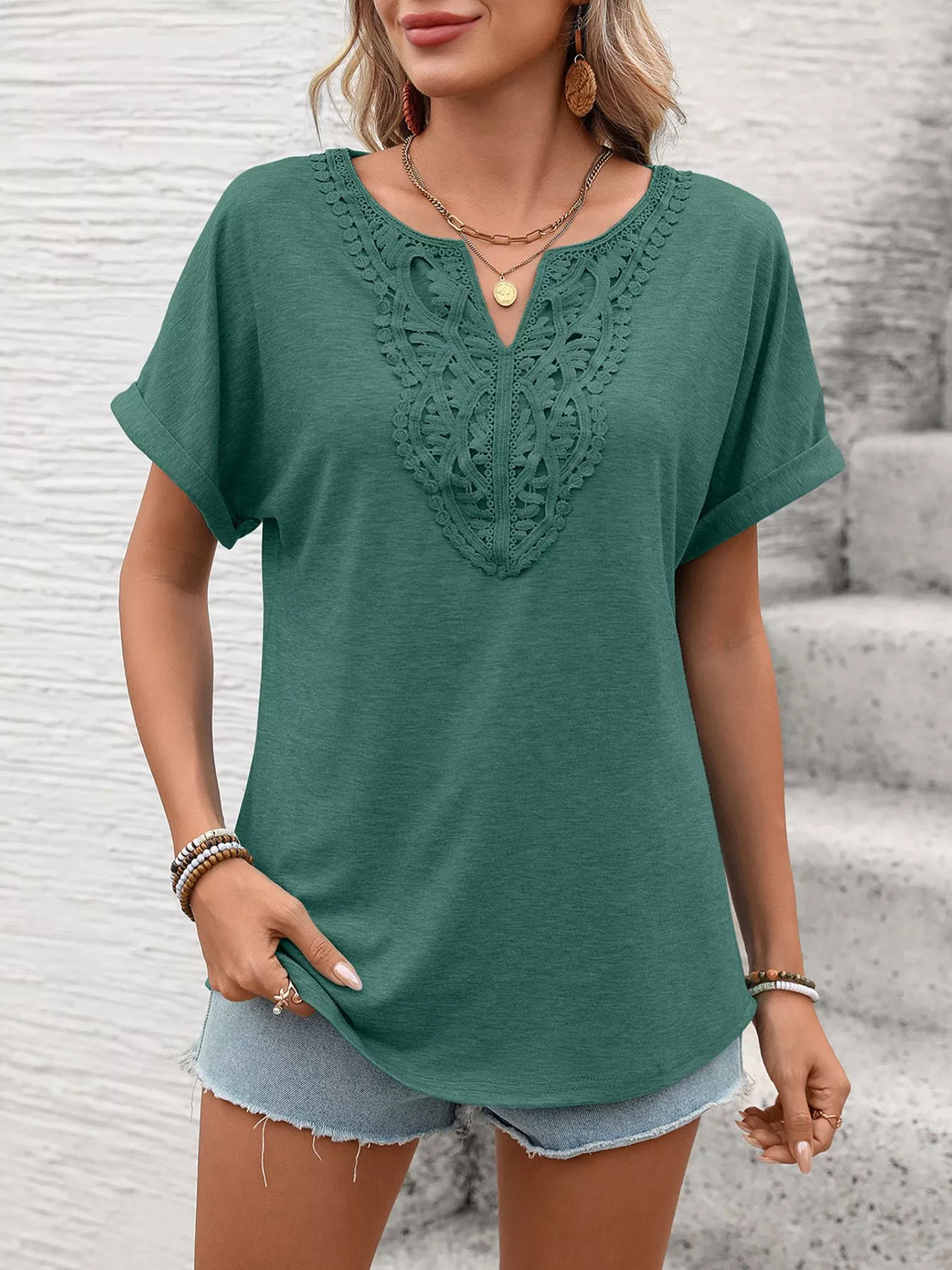 Lace Trim Short Sleeve T-Shirt - Image 14