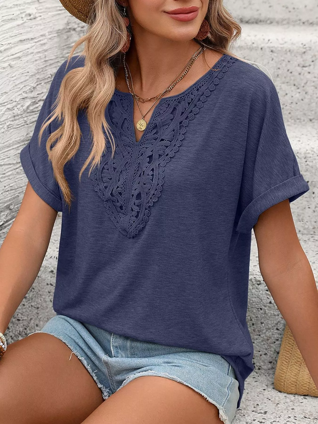Lace Trim Short Sleeve T-Shirt - Image 18