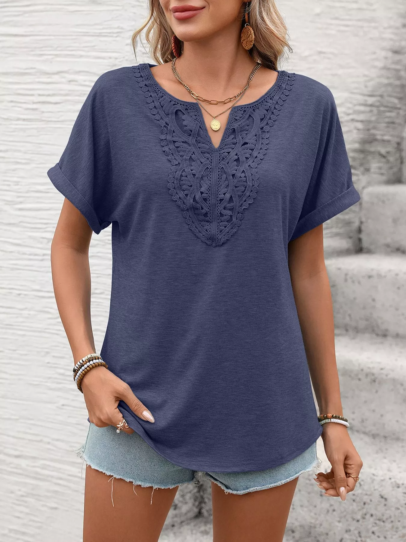Lace Trim Short Sleeve T-Shirt - Image 19