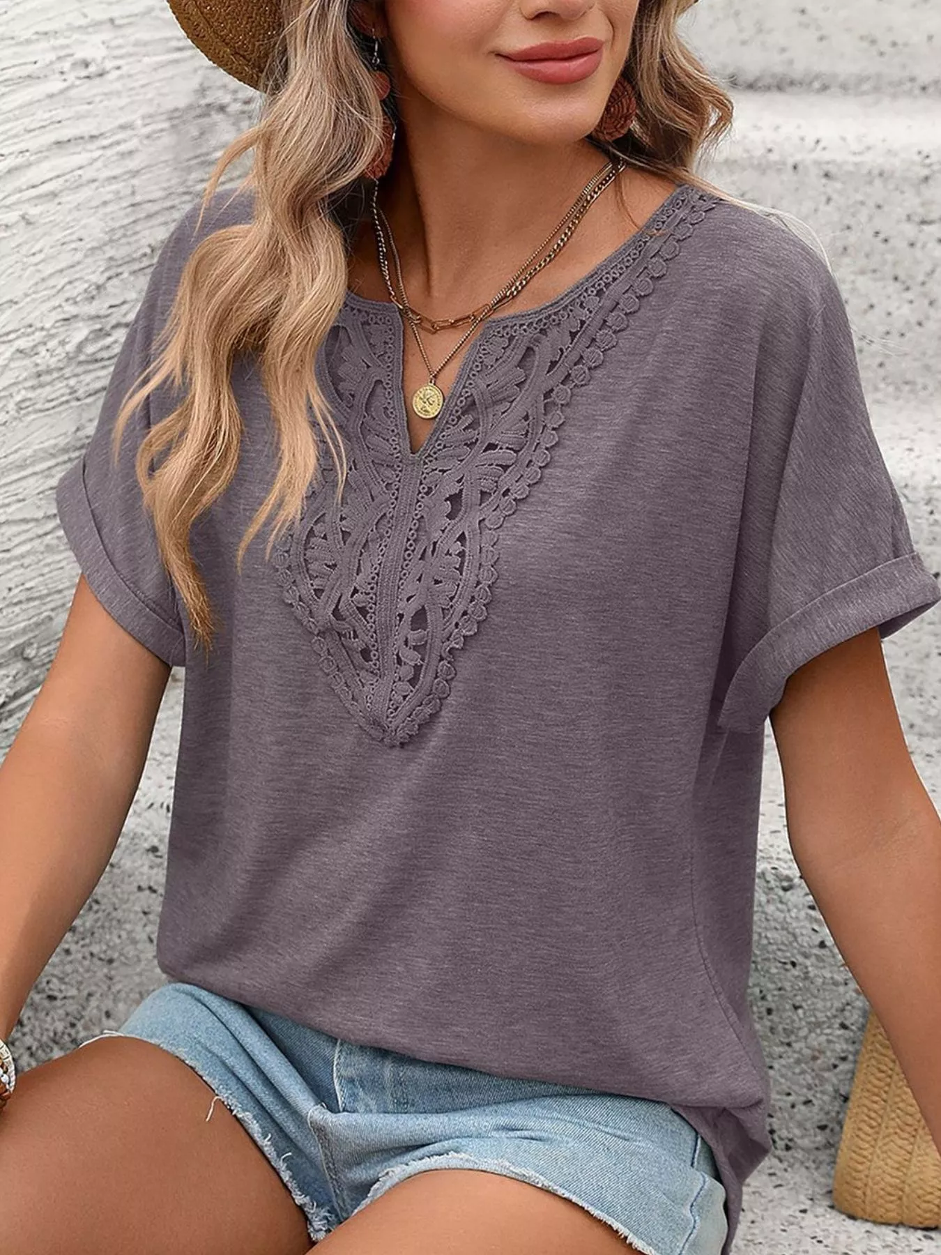 Lace Trim Short Sleeve T-Shirt - Image 24