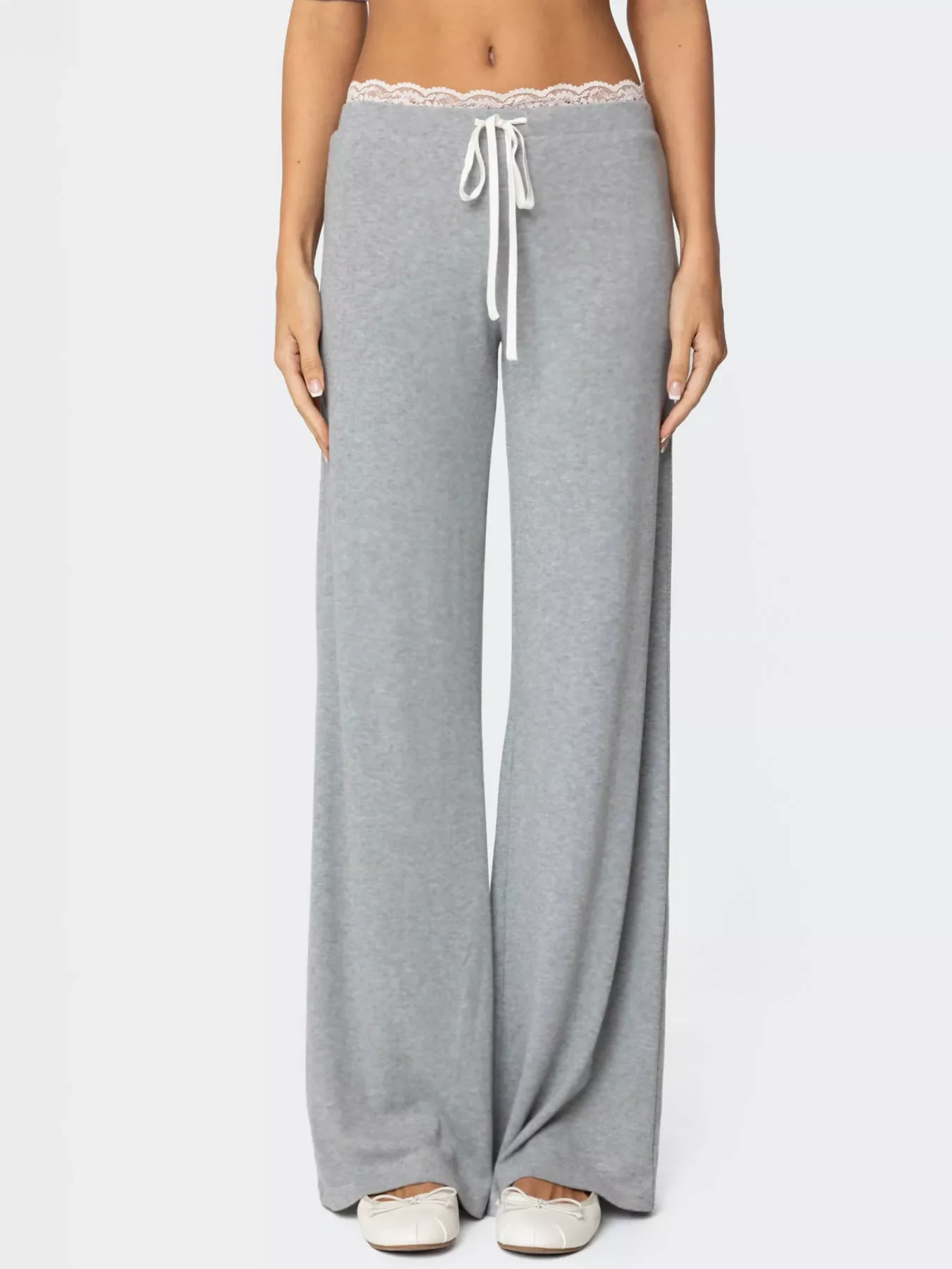 Lace Trim Wide Leg Pants - Image 2