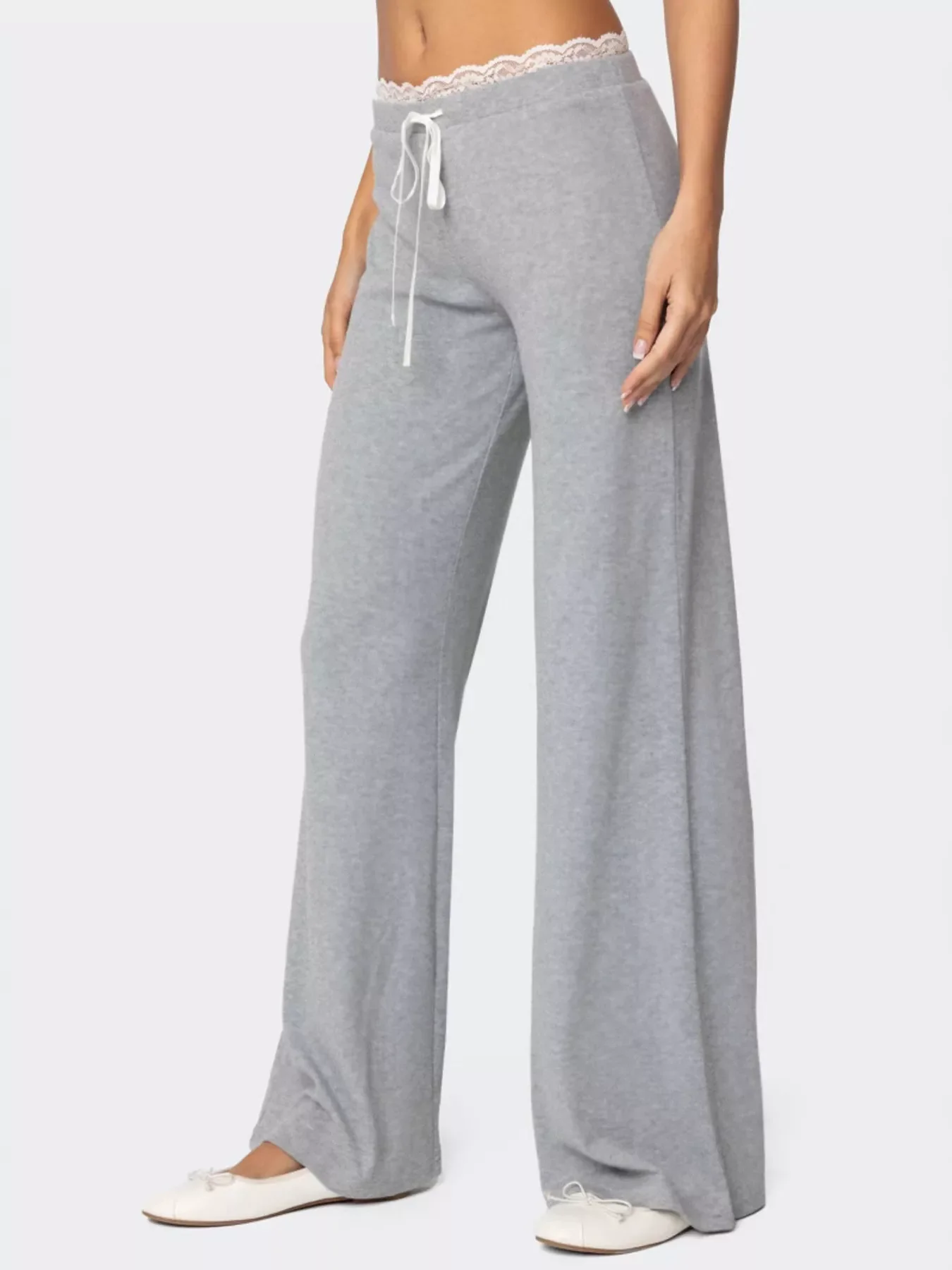 Lace Trim Wide Leg Pants - Image 3