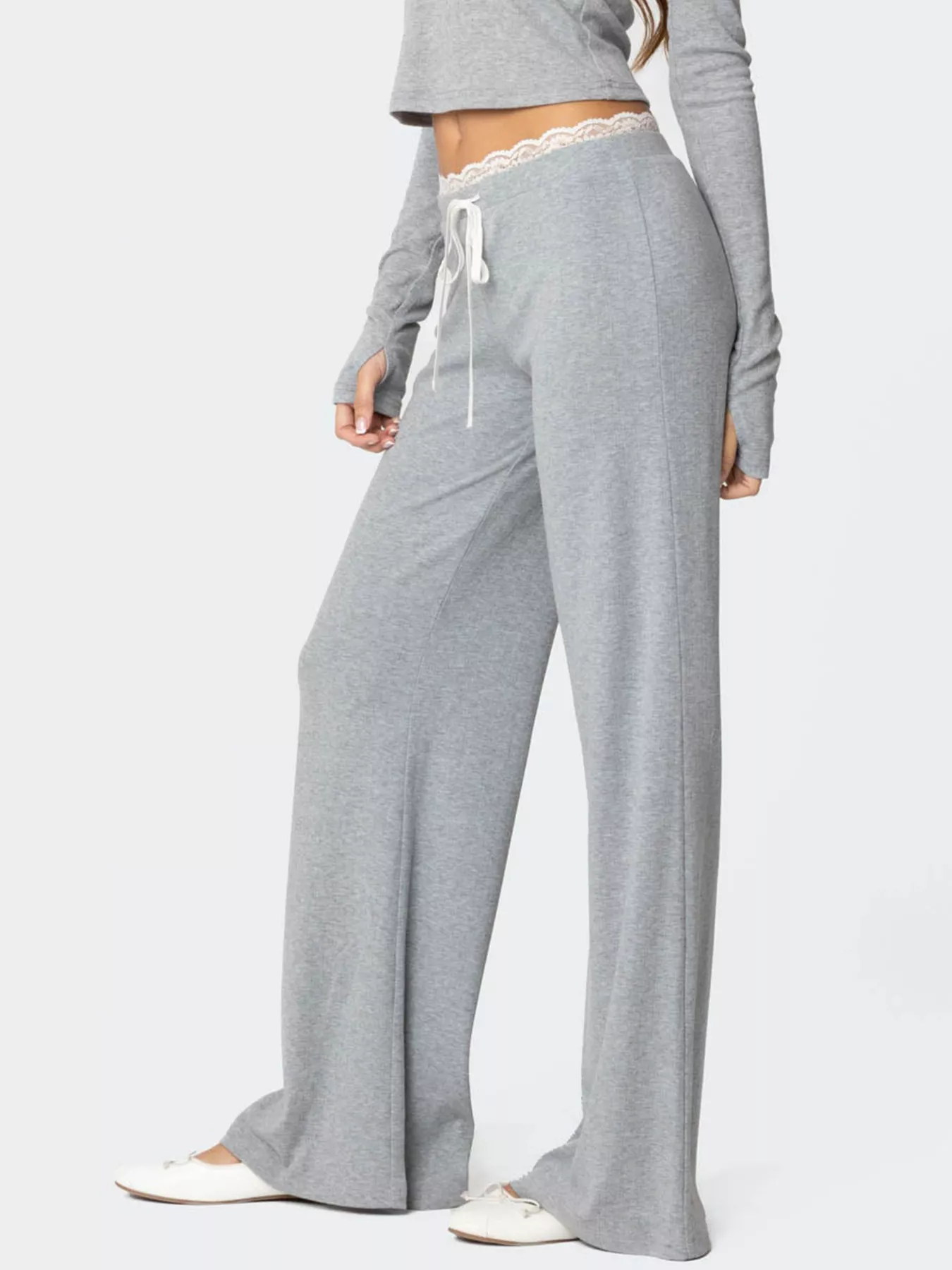 Lace Trim Wide Leg Pants - Image 4