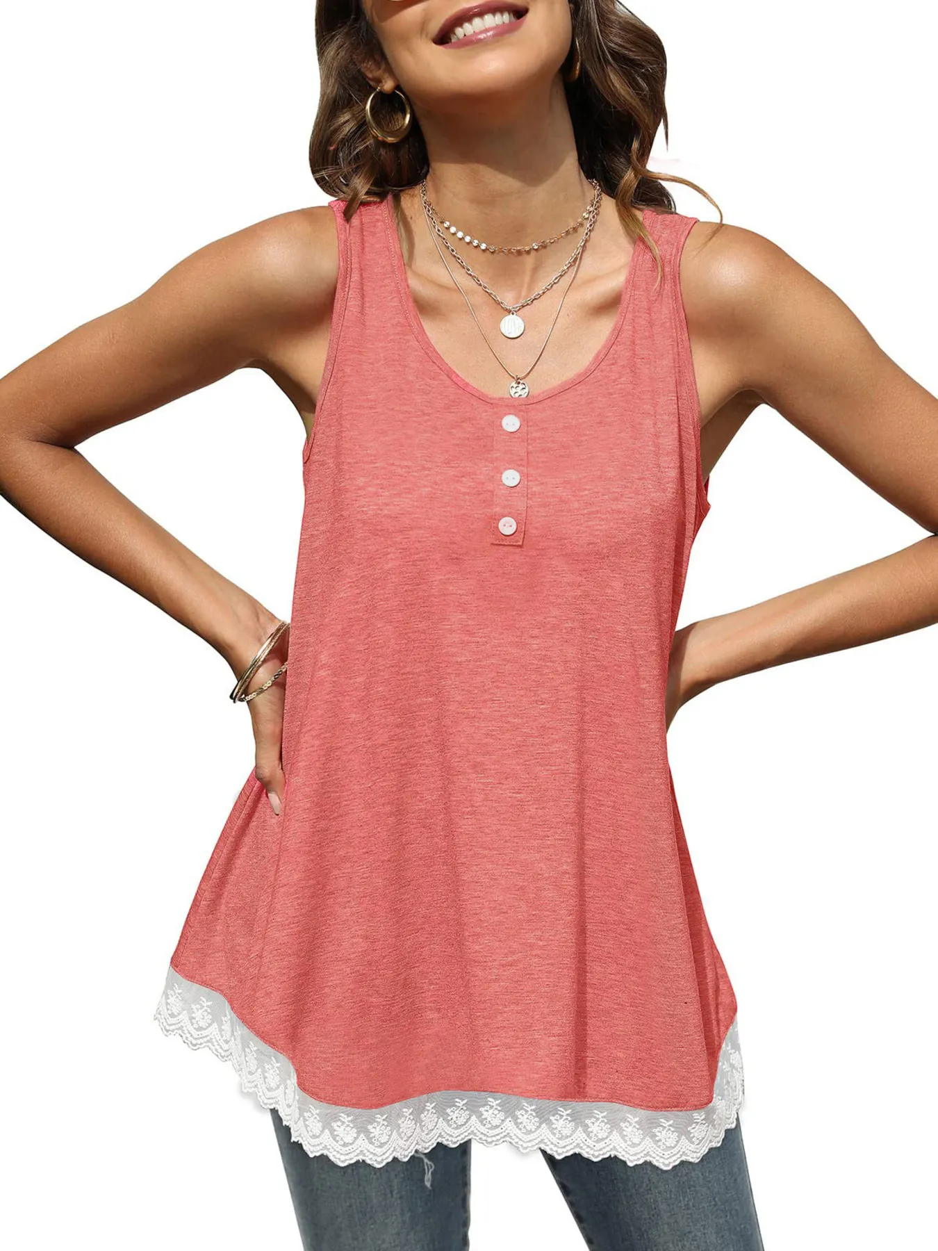 Lace Trim Wide Strap Tank Top - Image 2
