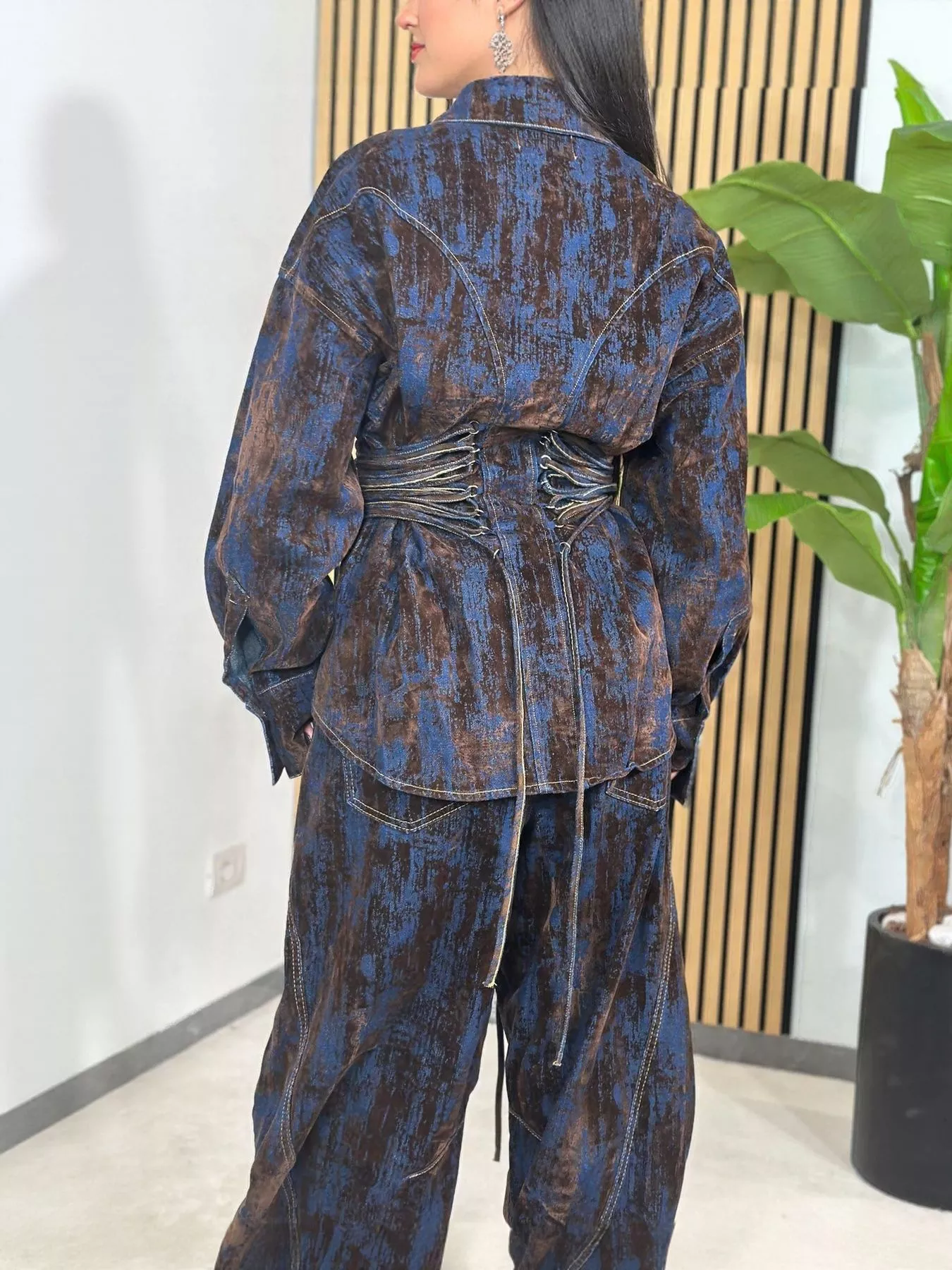 Lace Up Button Up Jacket and Jeans Denim Set - Image 10