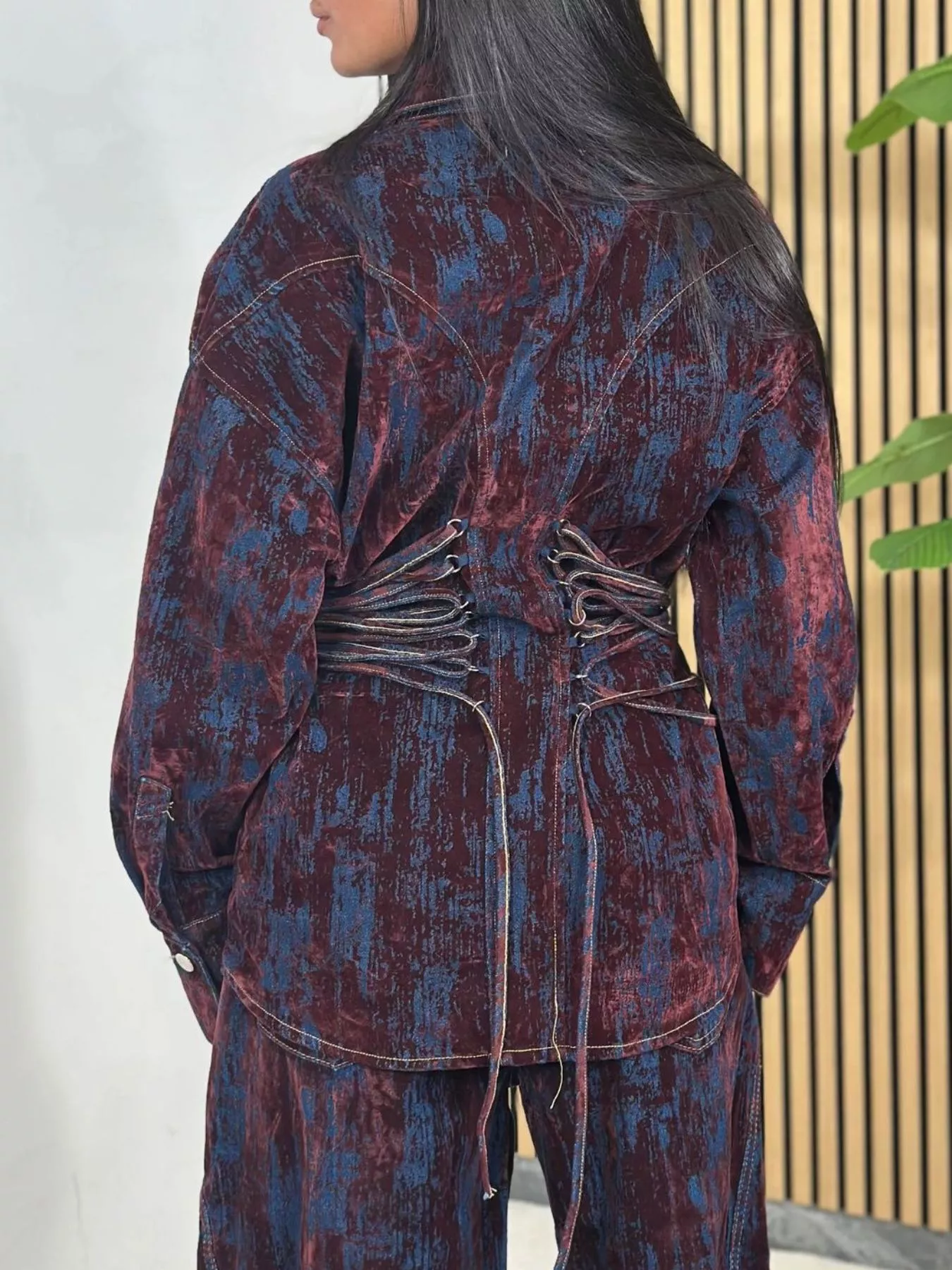 Lace Up Button Up Jacket and Jeans Denim Set - Image 3