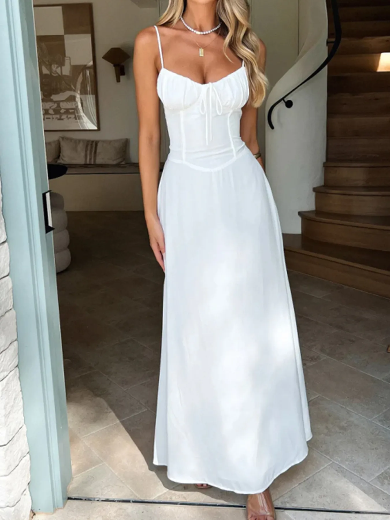 Lace-Up Solid Cami Dress - Image 2