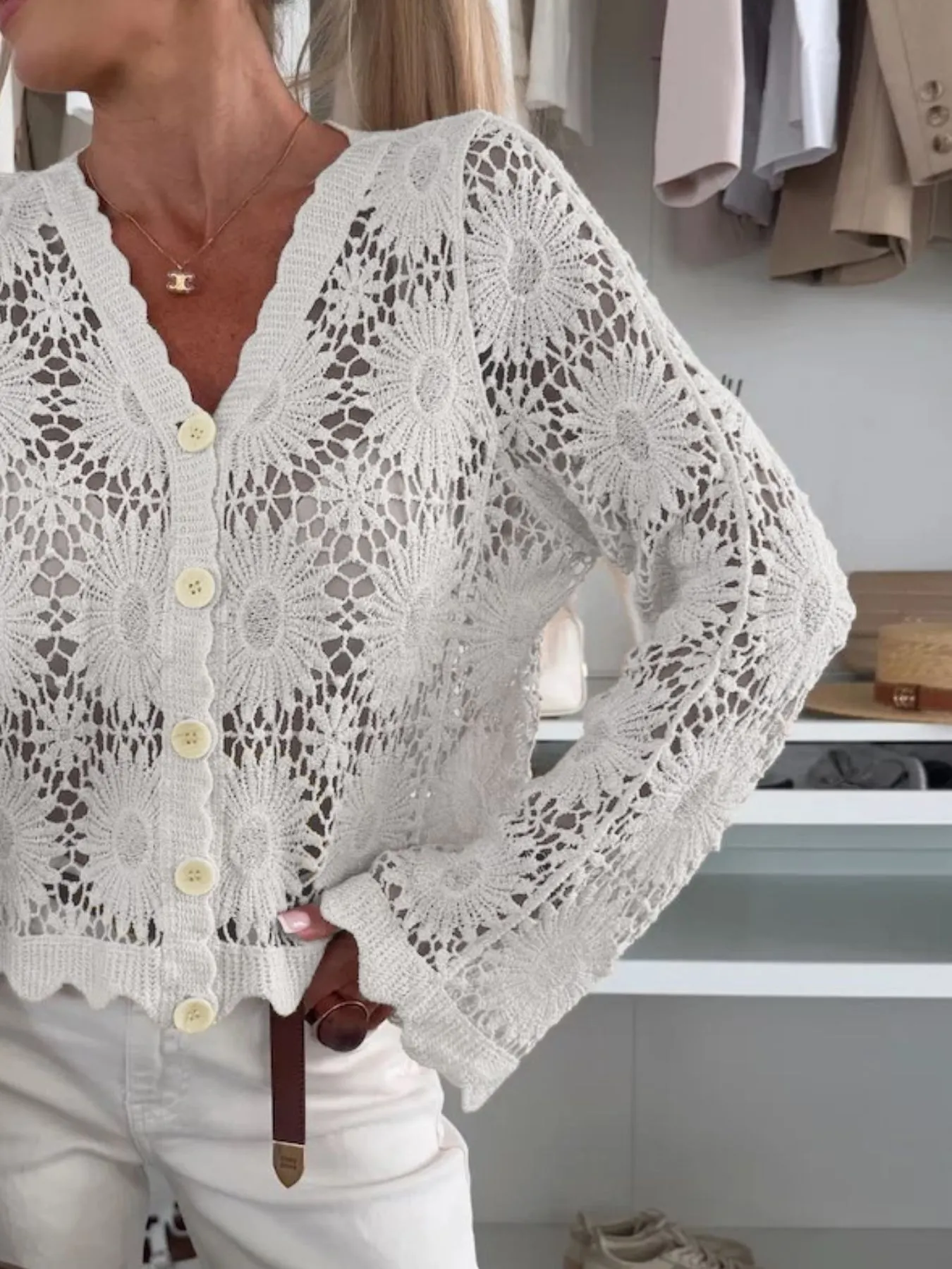 Lace V-Neck Button-Up Cardigan - Image 8