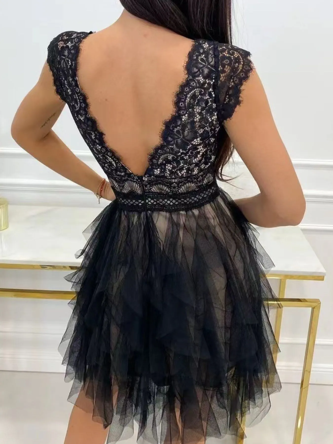 Lace V-Neck Ruffle Dress - Image 9