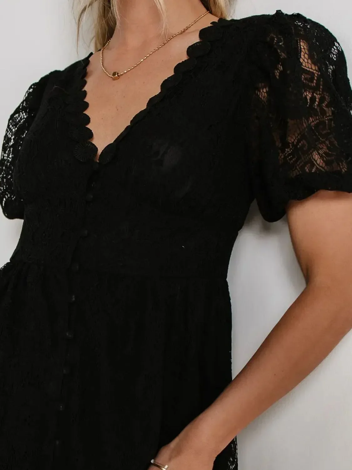 Lace V-Neck Short Sleeve Dress - Image 17