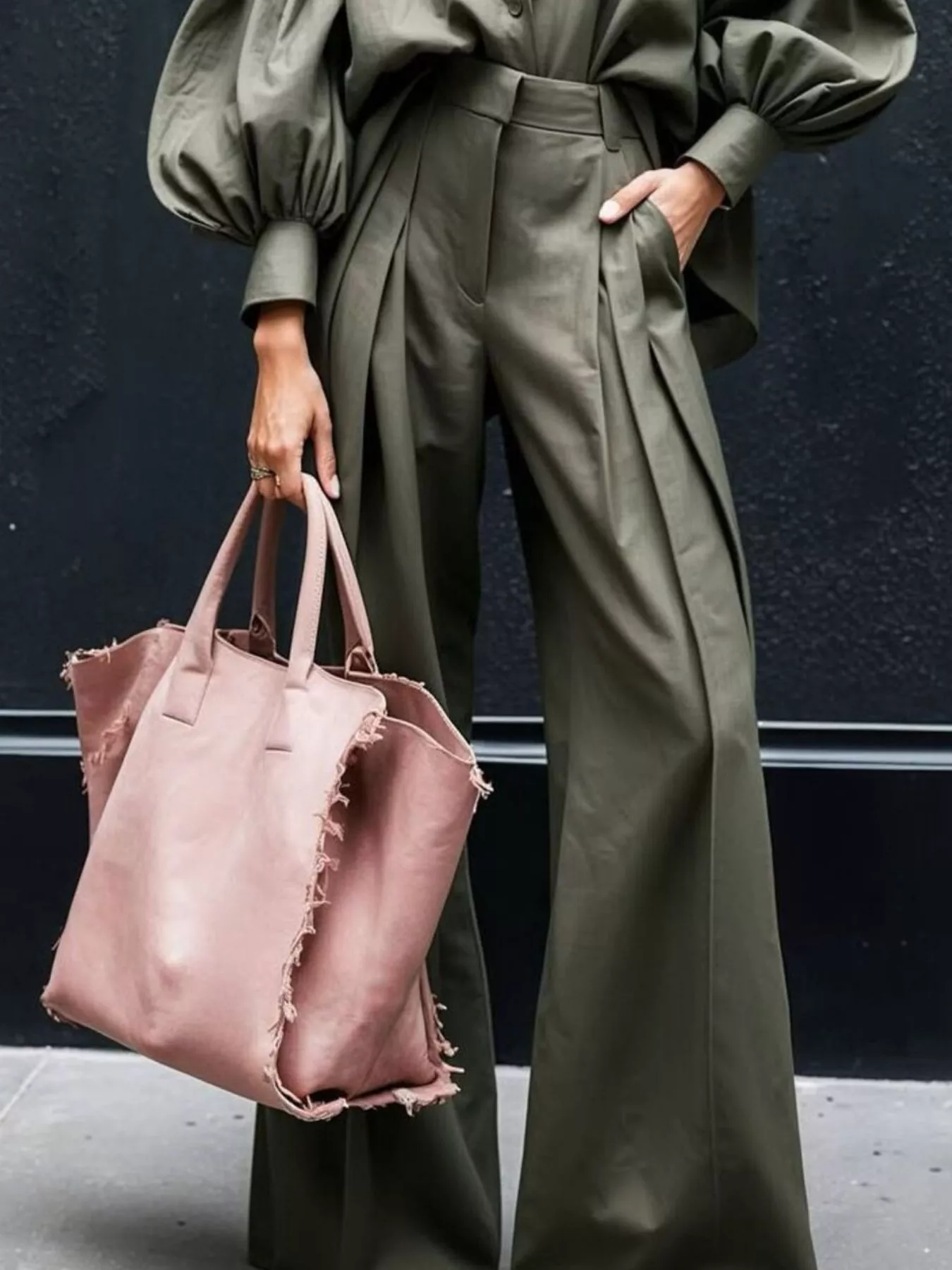 Lantern Sleeve Shirt and Wide Leg Pants Set - Image 3