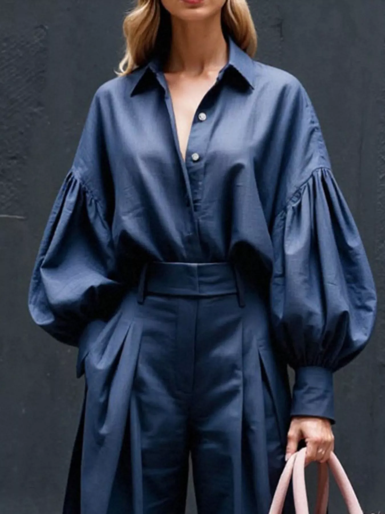 Lantern Sleeve Shirt and Wide Leg Pants Set - Image 8