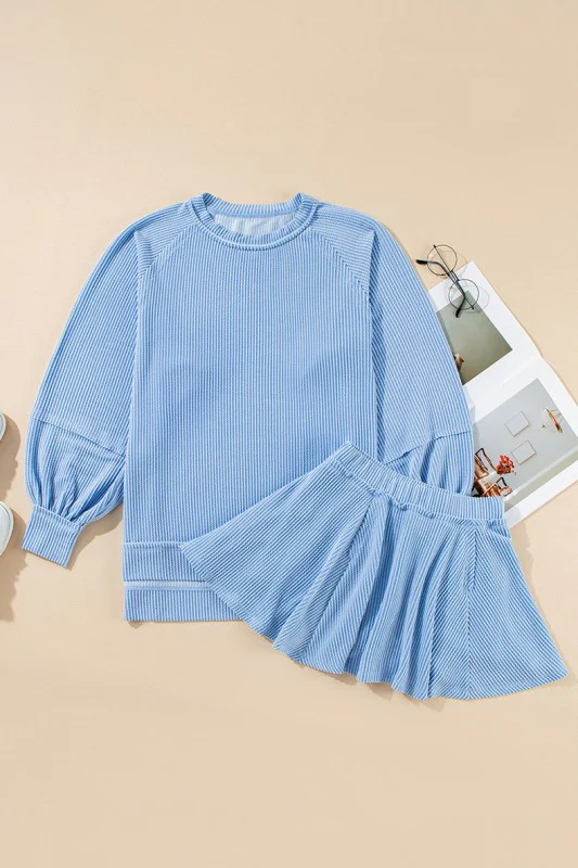 Lantern Sleeve Top High Waist Ruffled Skirt Set - Image 9