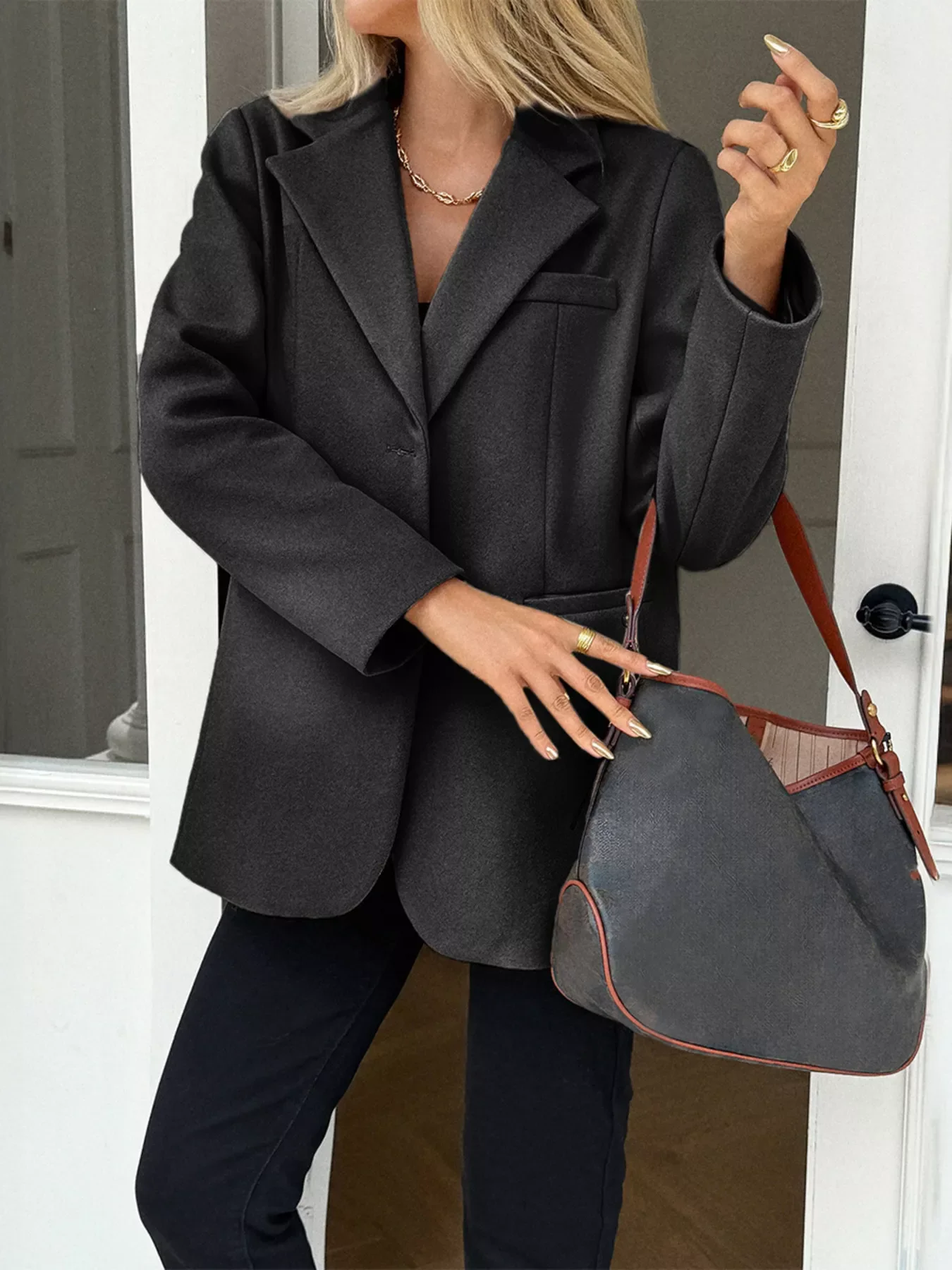 Lapel Collar Button Up Blazer - Image 5
