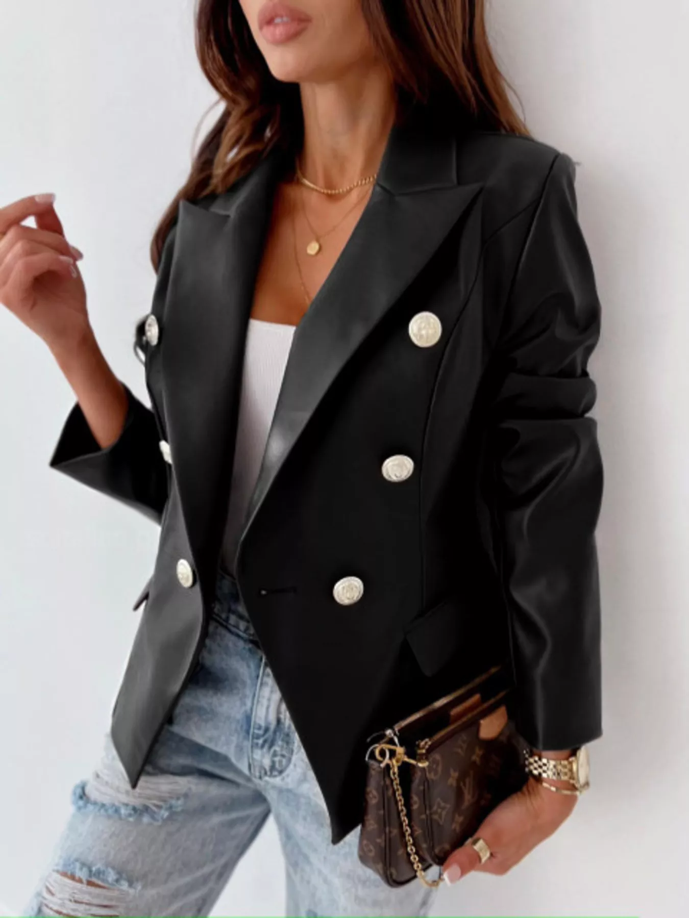Lapel Collar Leather Blazer - Image 5