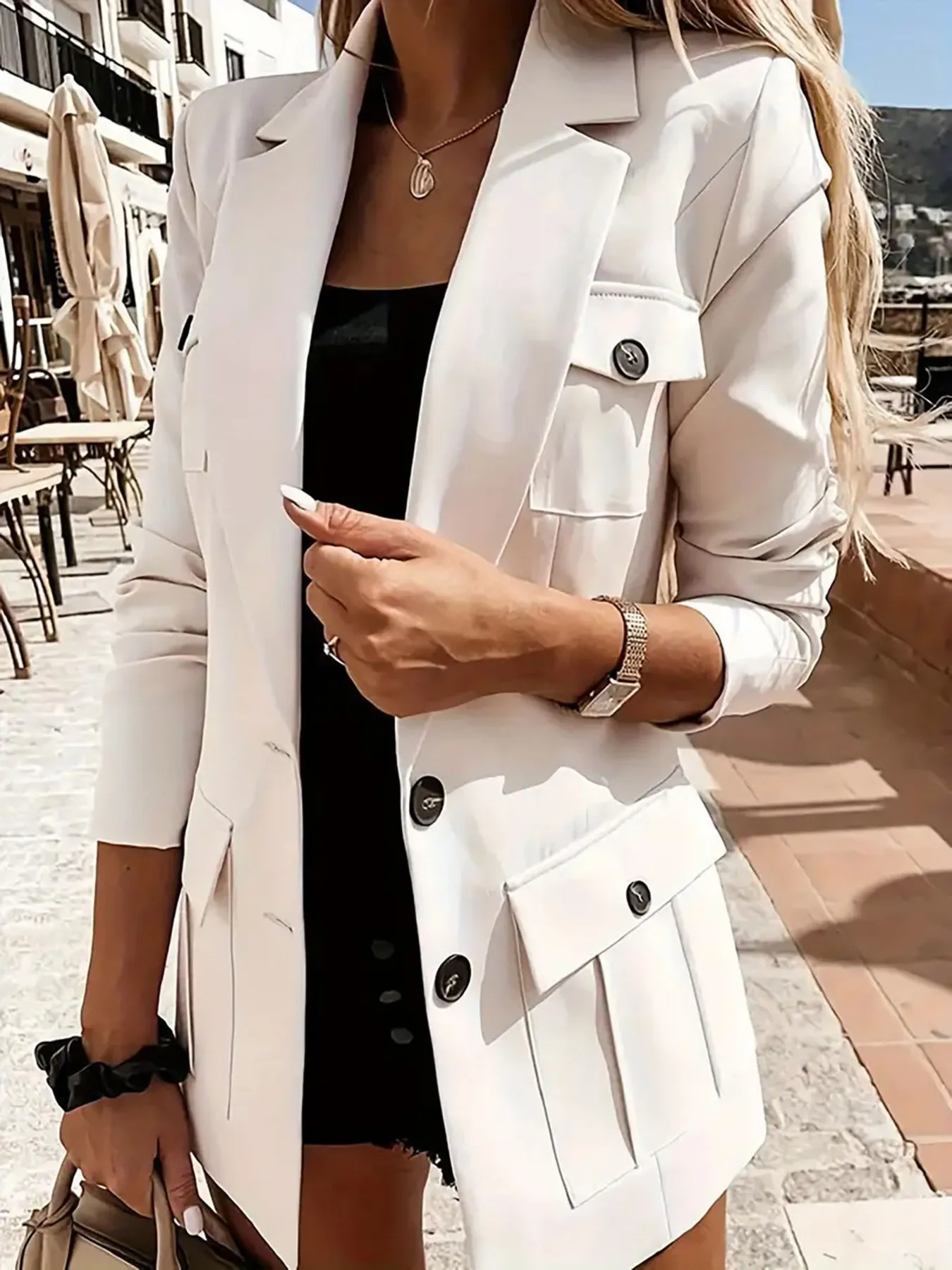 Lapel Collar Long Sleeve Blazer - Image 5