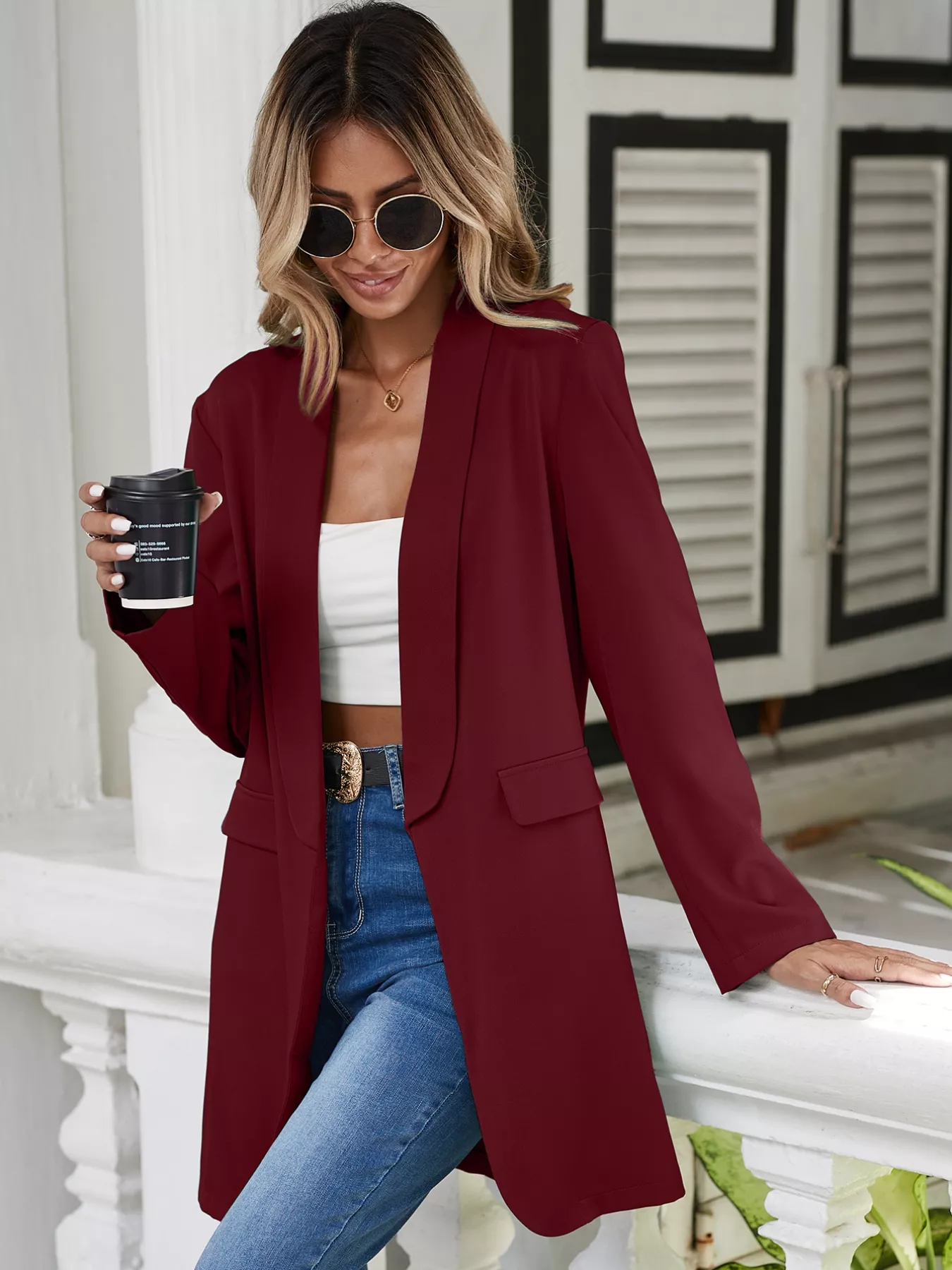 Lapel Collar Long Sleeve Blazer - Image 10
