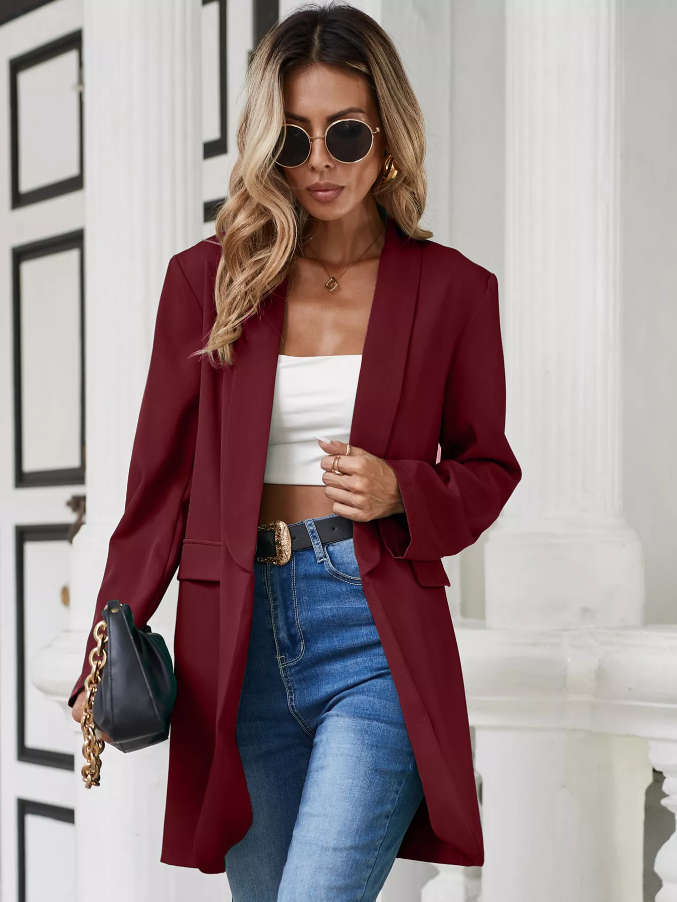 Lapel Collar Long Sleeve Blazer - Image 4