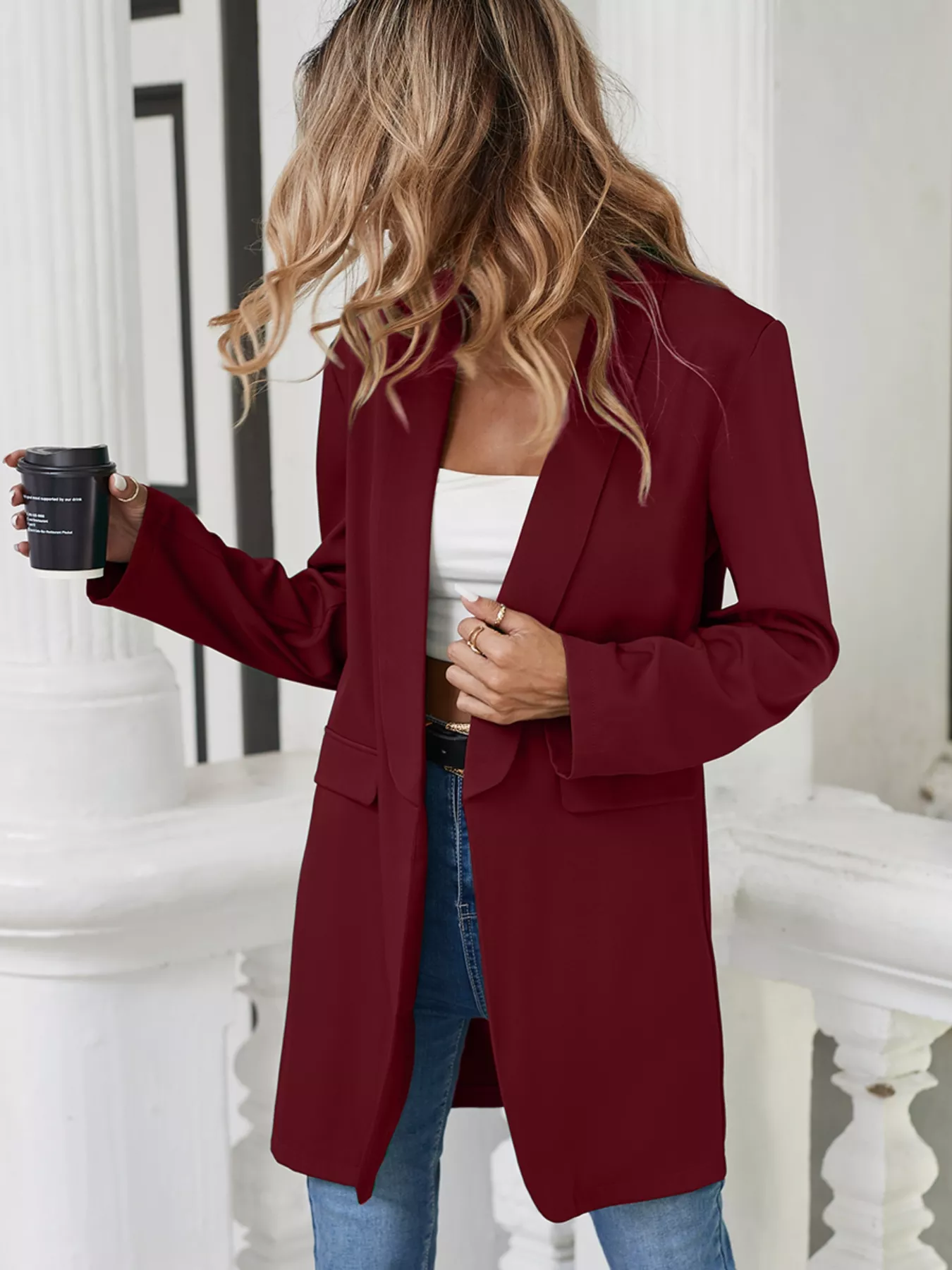 Lapel Collar Long Sleeve Blazer - Image 7