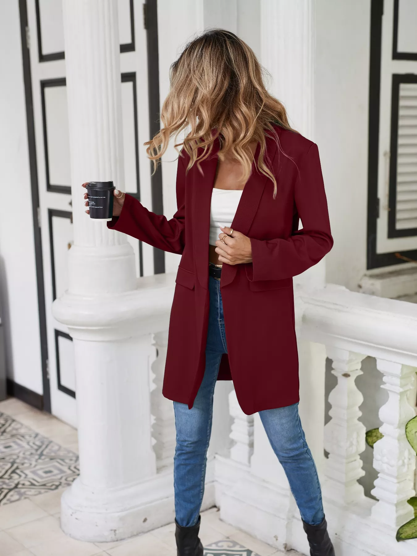 Lapel Collar Long Sleeve Blazer - Image 9
