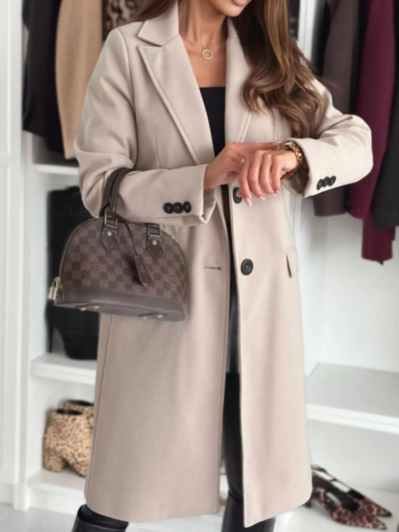 Lapel Collar Long Sleeve Coat - Image 2