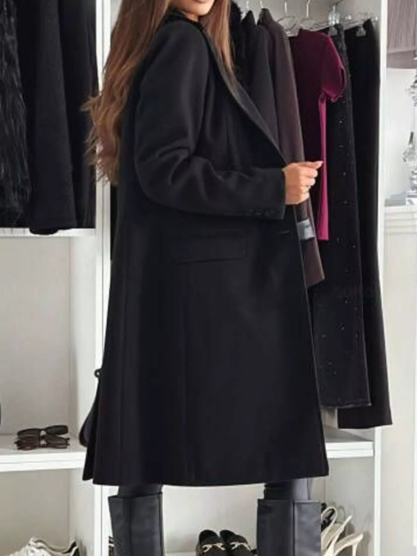 Lapel Collar Long Sleeve Coat - Image 6