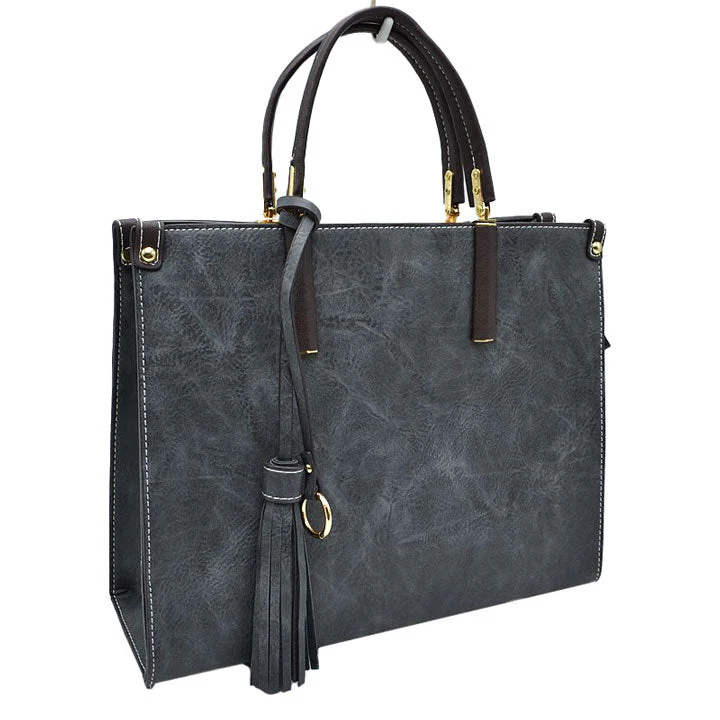 Large Shoulder Vegan Leather Tassel Handbag For Women - Image 2