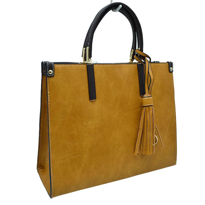 Large Shoulder Vegan Leather Tassel Handbag For Women - Image 8
