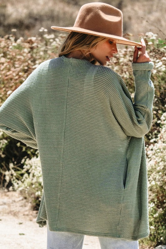 Laurel Green Waffle Knit Open Front Cardigan - Image 4