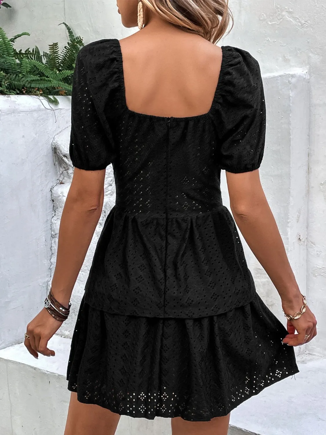 Layered Eyelet Short Sleeve Mini Dress - Image 5