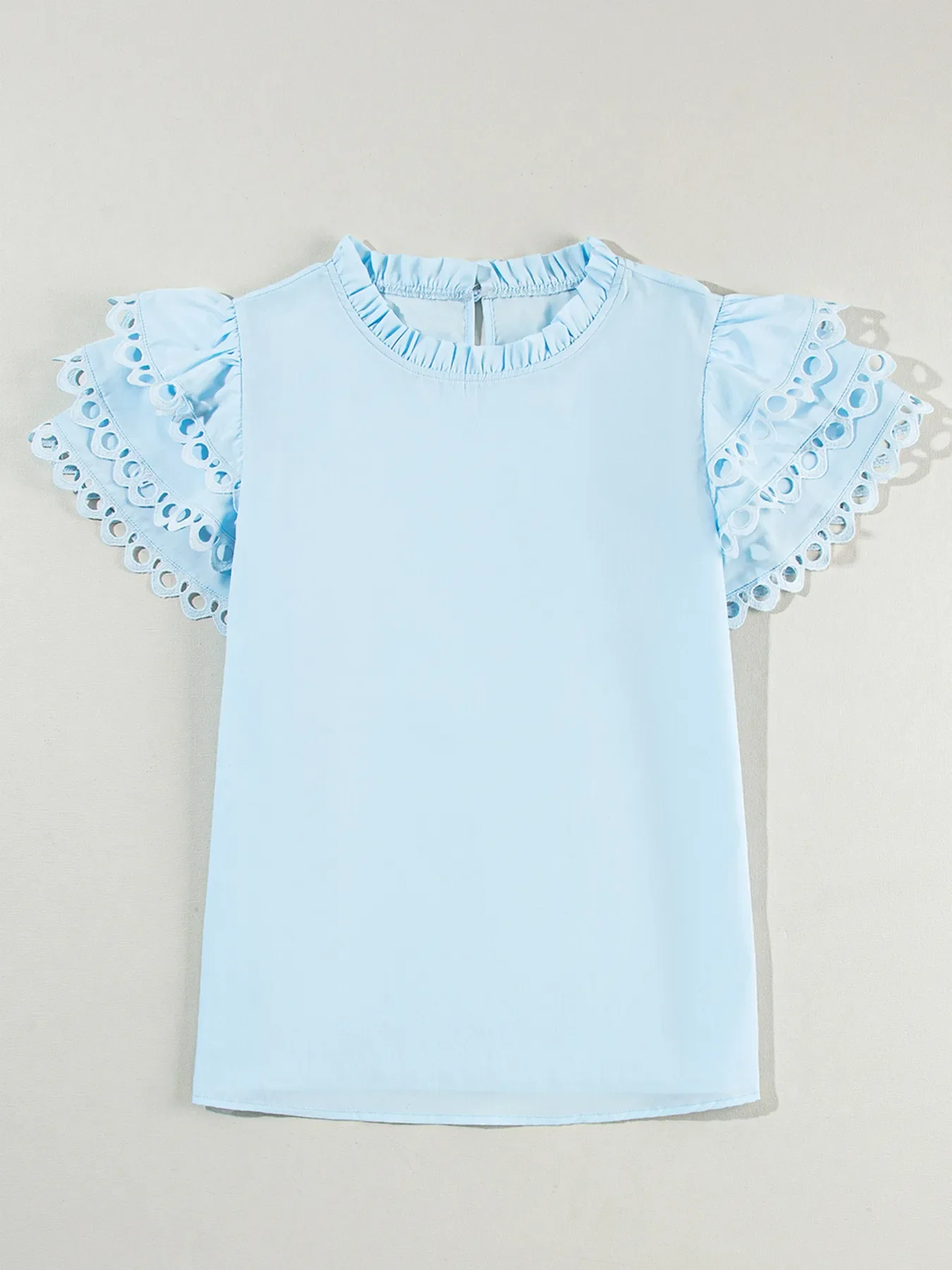 Layered Ric Rac Short Sleeve Filled Neck Blouse - Image 7