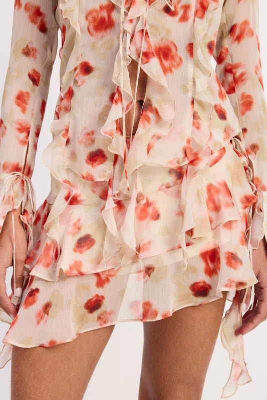 LAYERED RUFFLE MINI SKIRT IN SHEER FLORAL PRINT - Image 3