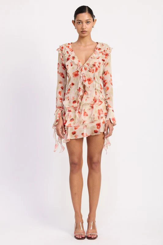 LAYERED RUFFLE MINI SKIRT IN SHEER FLORAL PRINT - Image 5