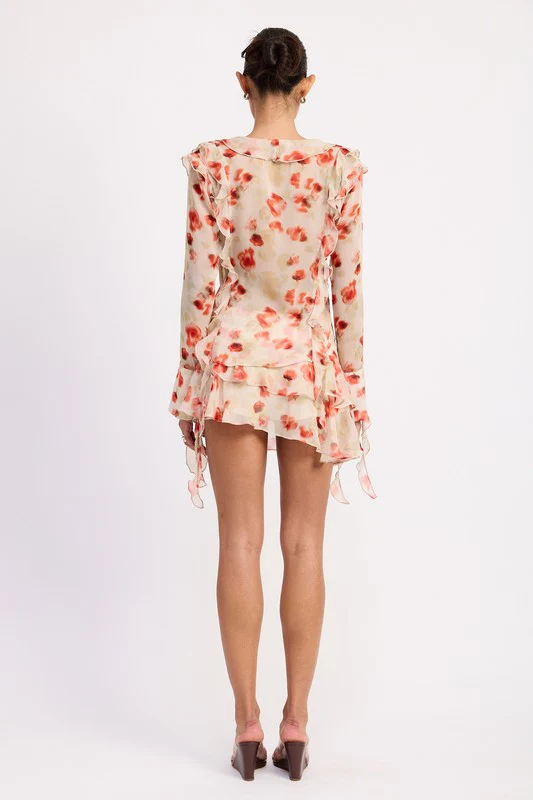 LAYERED RUFFLE MINI SKIRT IN SHEER FLORAL PRINT - Image 8
