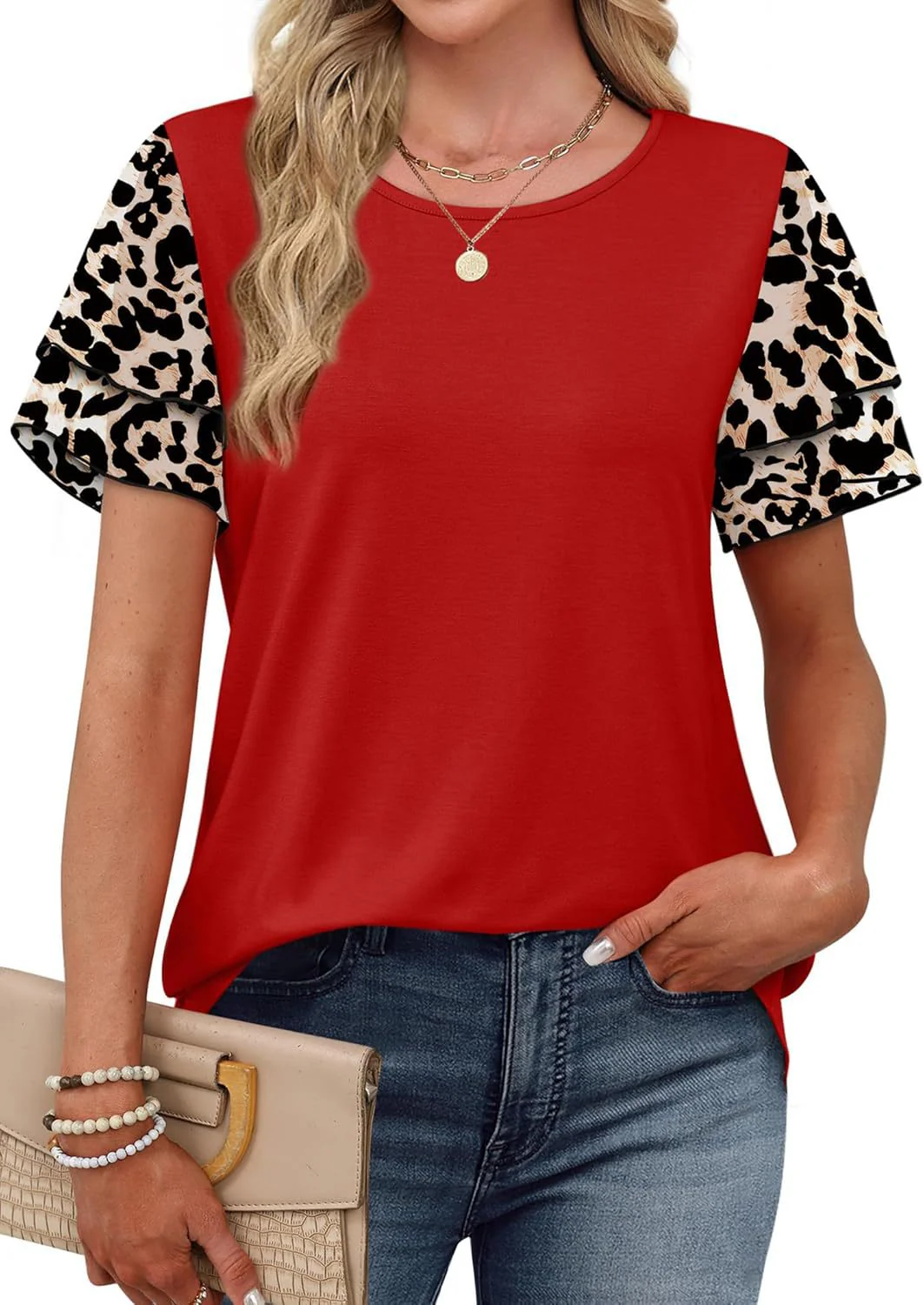 Layered Short Sleeve Round Neck T-Shirt - Image 11
