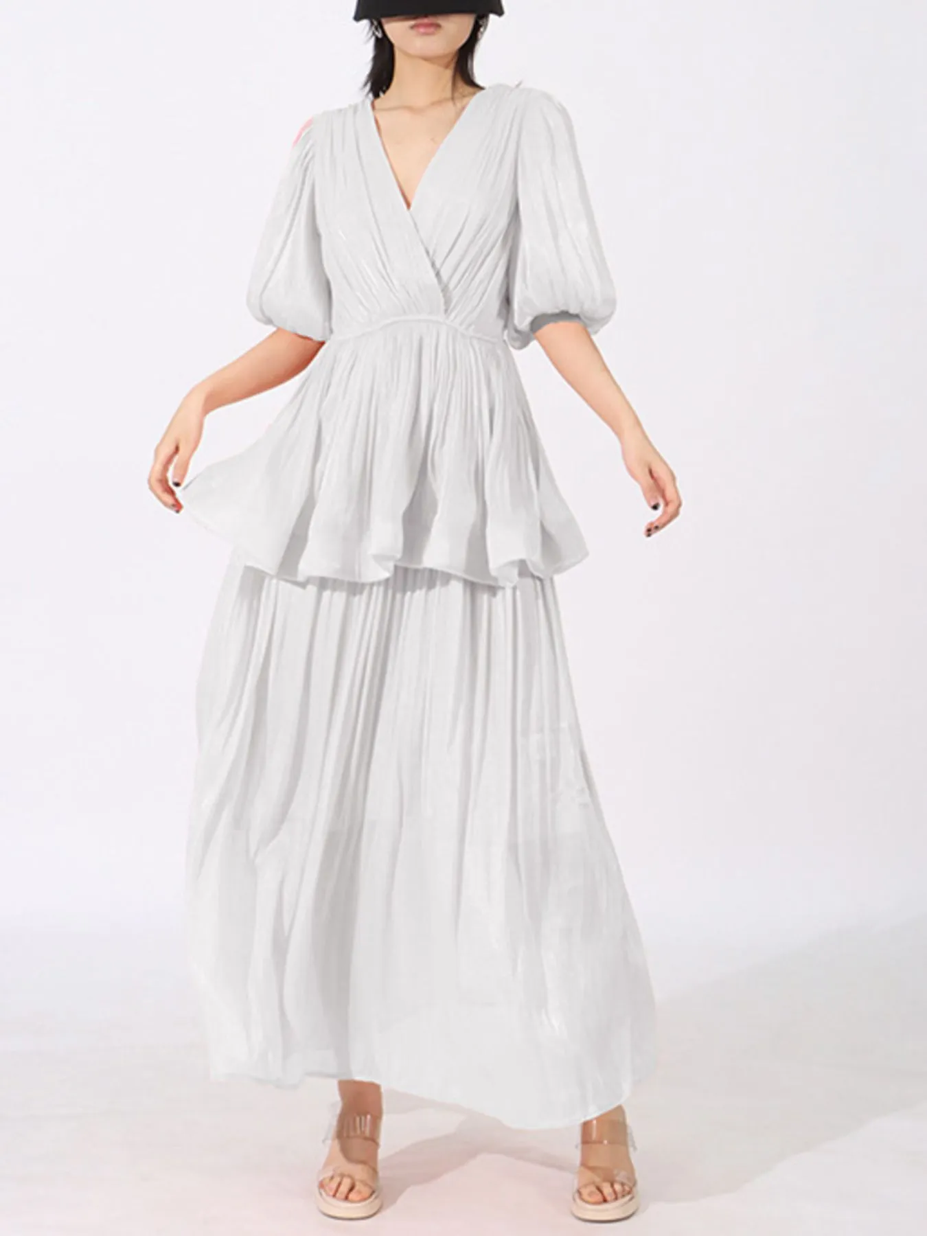 Layered Surplice Puff Sleeve Maxi Dress - Image 8
