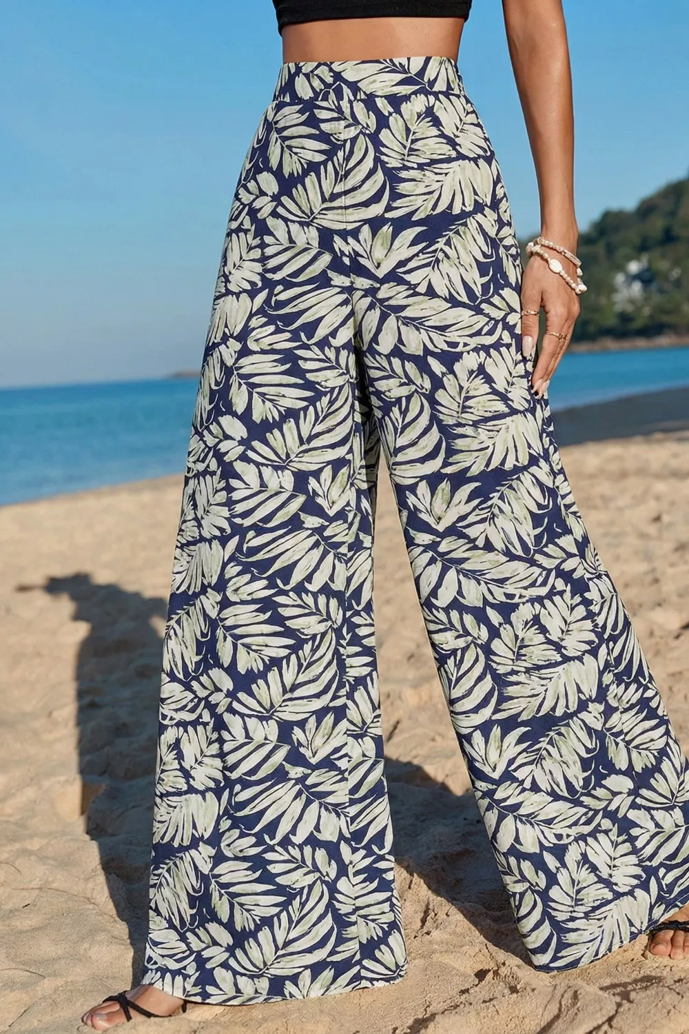 Leaf Print Wide Leg Pants - Image 4